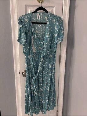 Seraphine Sage Floral Wrap Midi Dress (Maternity and Nursing Friendly)